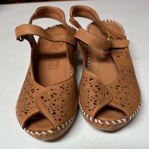 Spring Step Brown Wedge Leather Sandals Women’s Size EU 40 US 9